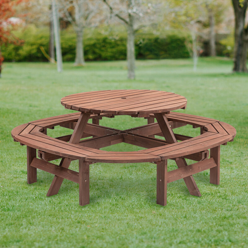 TATEUS 10-12-person Round Outdoor Wooden Picnic Table image number 1