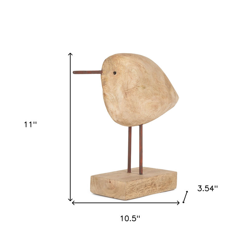HomeRoots 11" Brown Solid Wood And Iron Bird Abstract Tabletop Sculpture image number 3