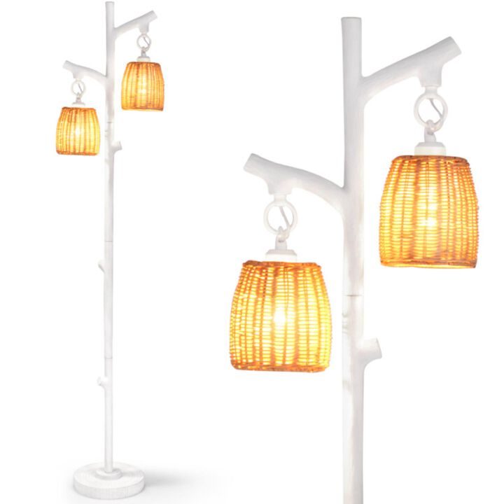 Hivvago 2 Light Tree Trunk Lamps with Wicker Shade-White