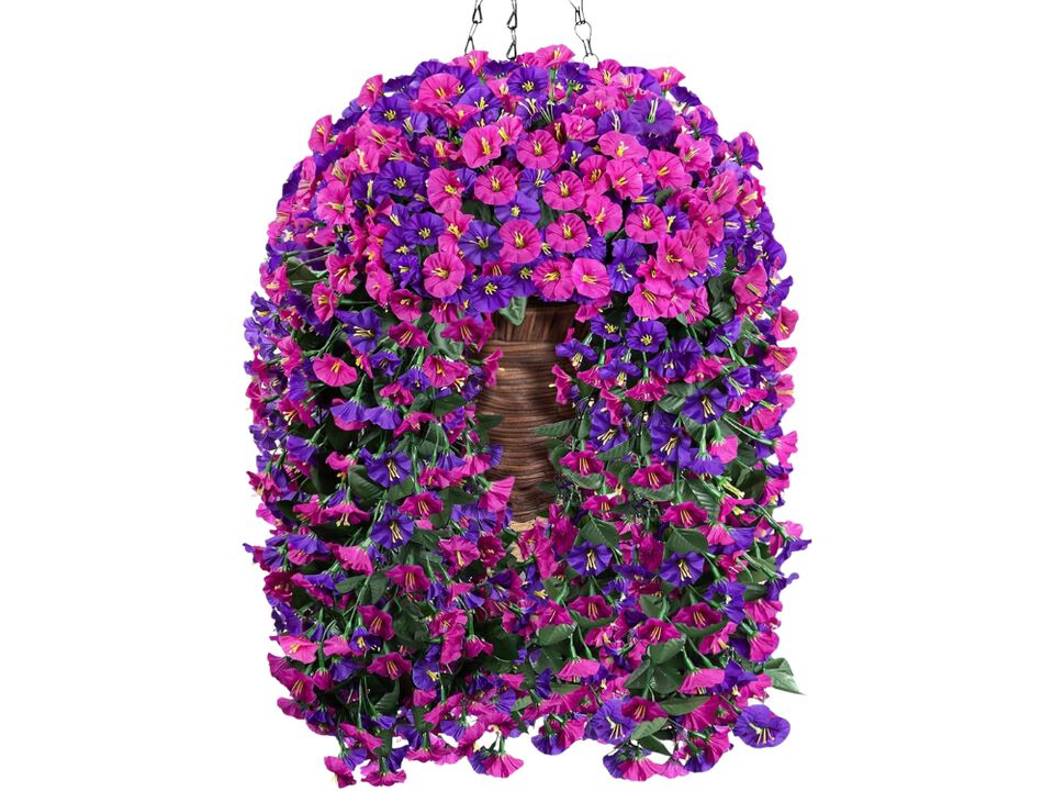 Purple Artificial Hanging Morning Glory Flowers UV Resistant Outdoor Garden