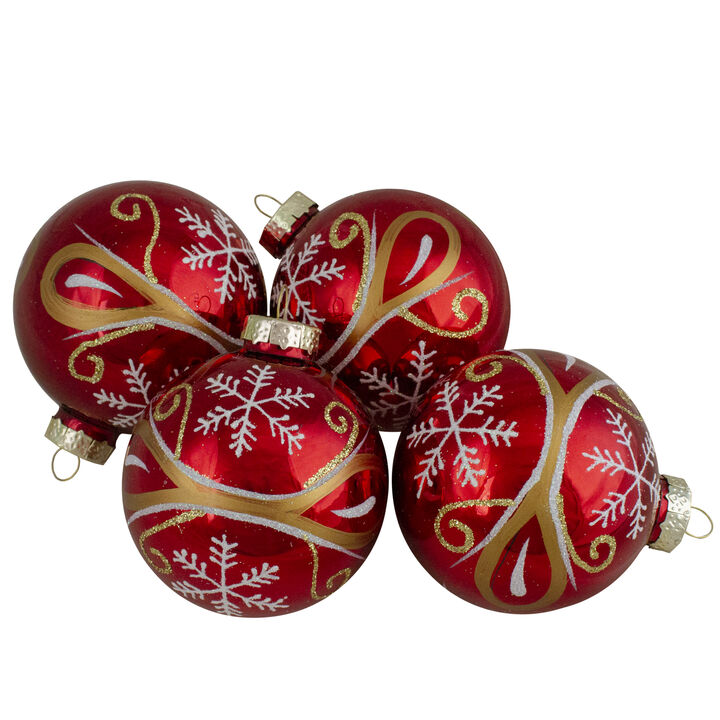 4ct Red and Gold Glass Hanging Christmas Ball Ornaments 2.5-Inch (67mm)
