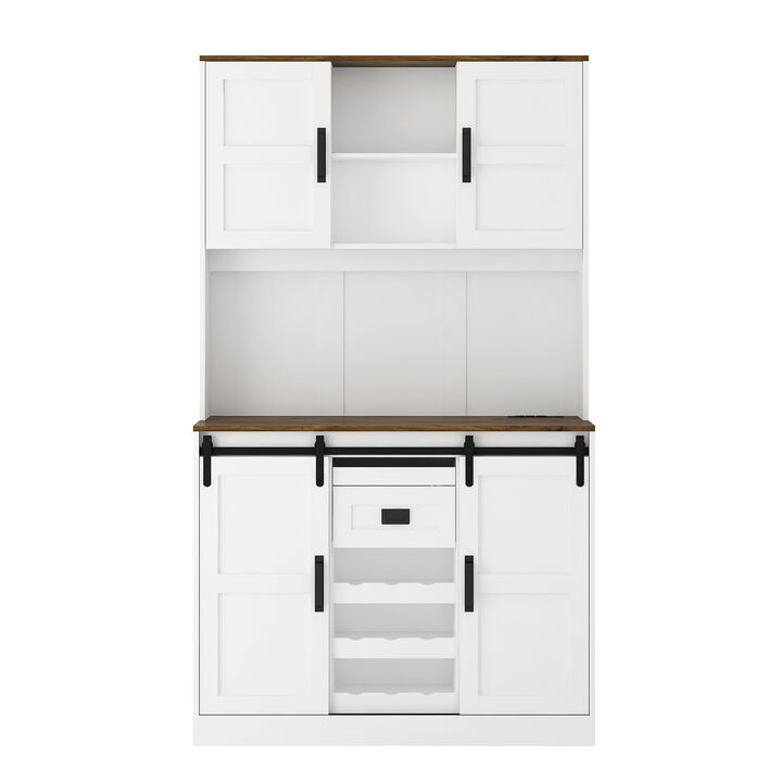 Plelse Farmhouse Tall Bar Sideboard Storage Cabinet