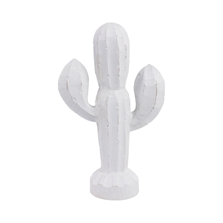 14" Wooden Cactus Decor, Wht