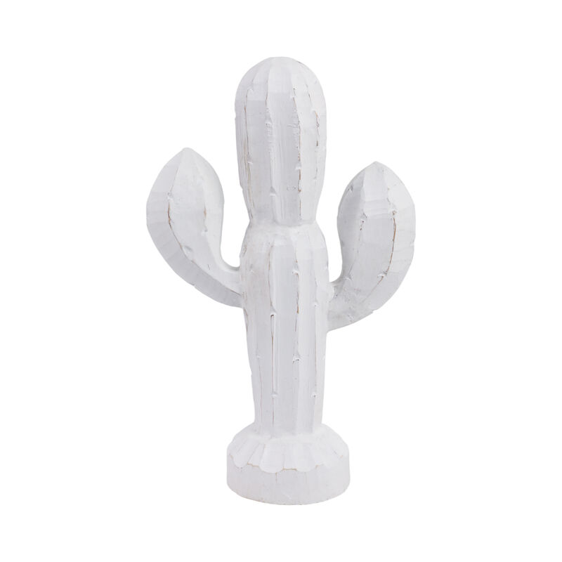 14" Wooden Cactus Decor, Wht image number 0