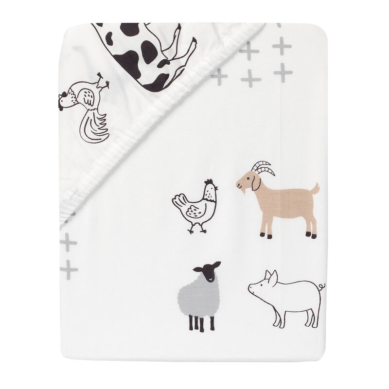 Lambs & Ivy Baby Farm Animals 100% Cotton Fitted Crib Sheet - White