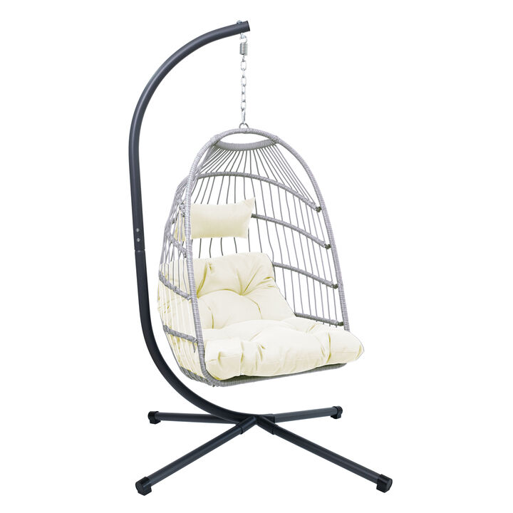 Whisen 1-Person PE Wicker Patio Egg Chair Patio Swings Chair with Cushion