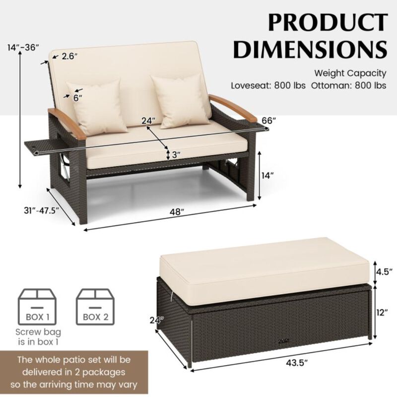 Hivvago Outdoor Wicker Daybed with Folding Panels and Storage Ottoman image number 9