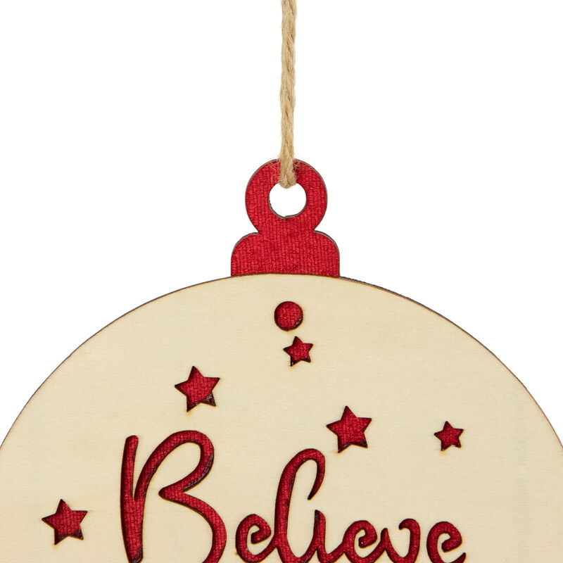 7" Round "Believe" Christmas Ornament Disc with Snowflake and Star Cutouts image number 2