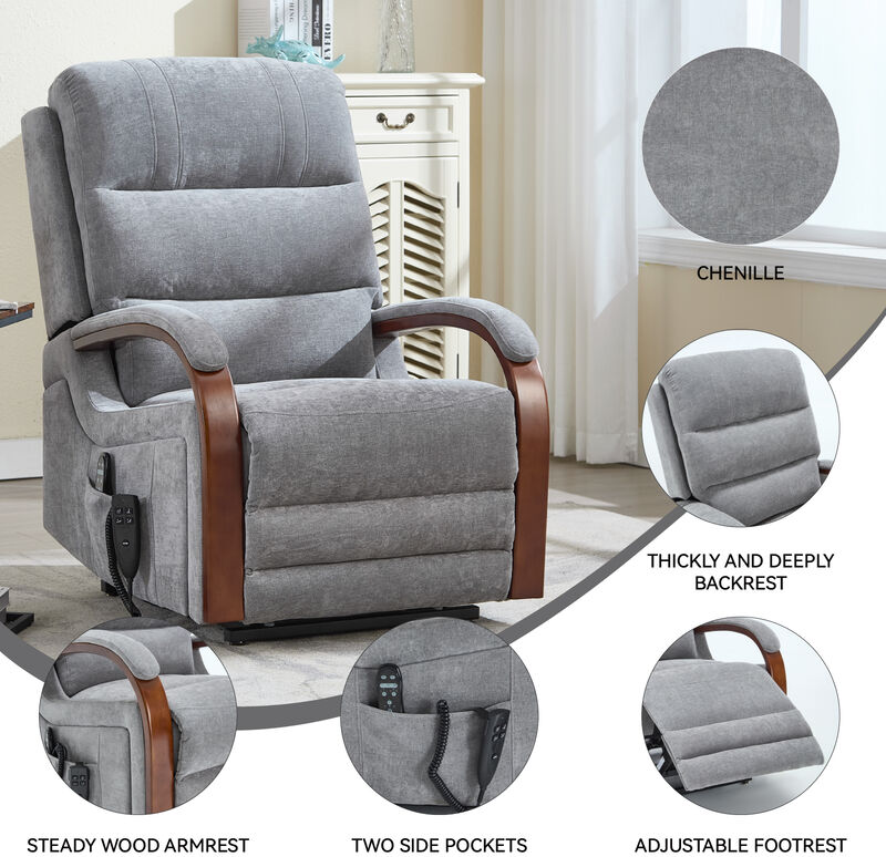Power Chenille Lift Recliner Chair Dual Motor Infinite Position Up to 350 LBS