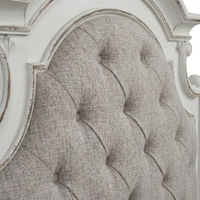 Liberty Furniture Antique White Upholstered Panel Headboard with Weathered Bark Wood Accents image number 3