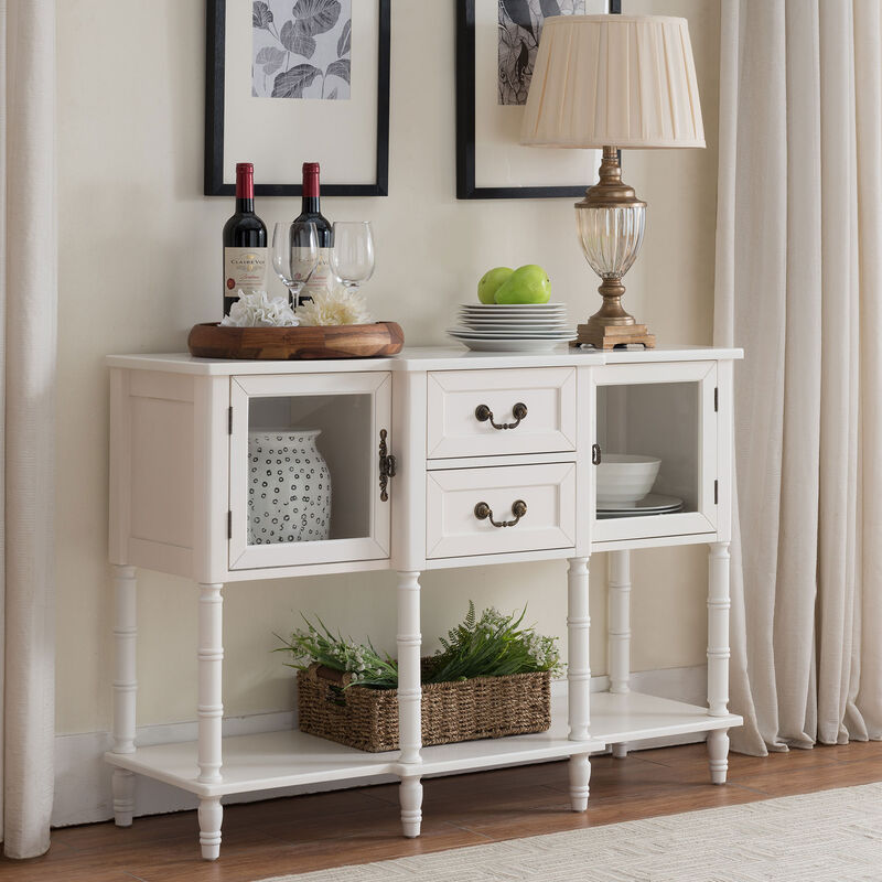 Kings Brand Furniture Modern Sideboard Buffet Cabinet, Console Sofa Table with Glass Doors, Storage Drawers & Shelves for Kitchen, Dining Living Room (Cream White)