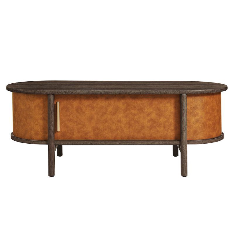 Coralie Curved Vegan Leather Oval Coffee Table image number 5
