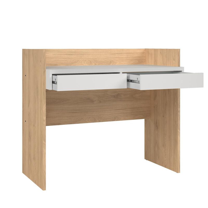 Tvilum Wren Home Office Writing Desk with 2 Storage Drawers, Jackson Hickory/White