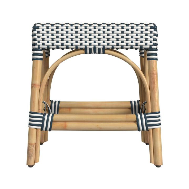 Butler Specialty Robias Rattan Rectangular 18" Dining Stool, White and Navy Stripe