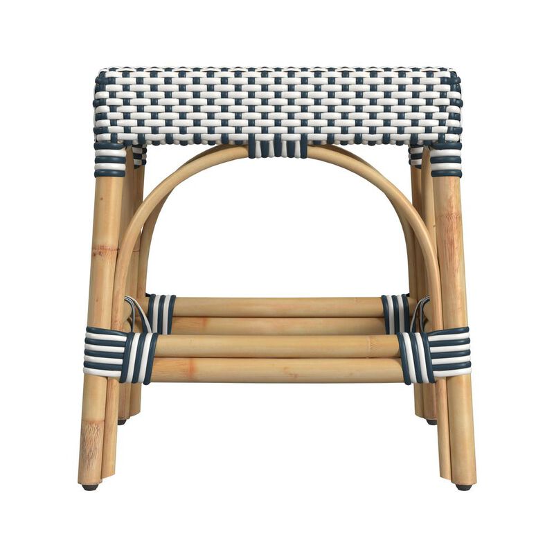 Butler Specialty Robias Rattan Rectangular 18" Dining Stool, White and Navy Stripe image number 1