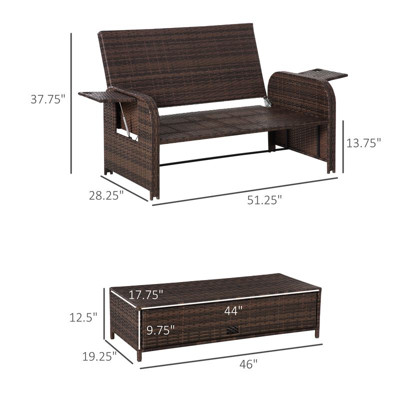 Patio Lounge Set: 2-Seater Wicker Sofa with Storage Footstool