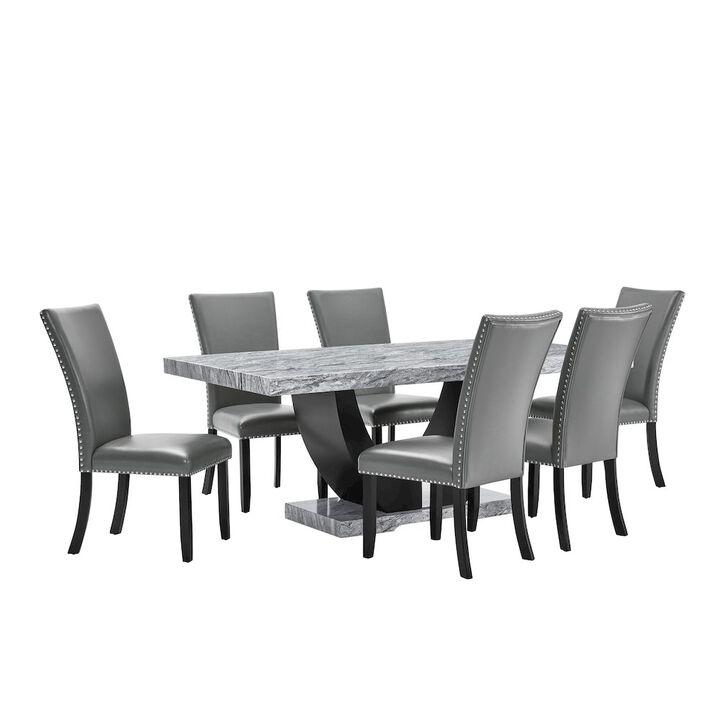 New Classic Furniture Lyra 7-Piece Wood Dining Table Set, Gray