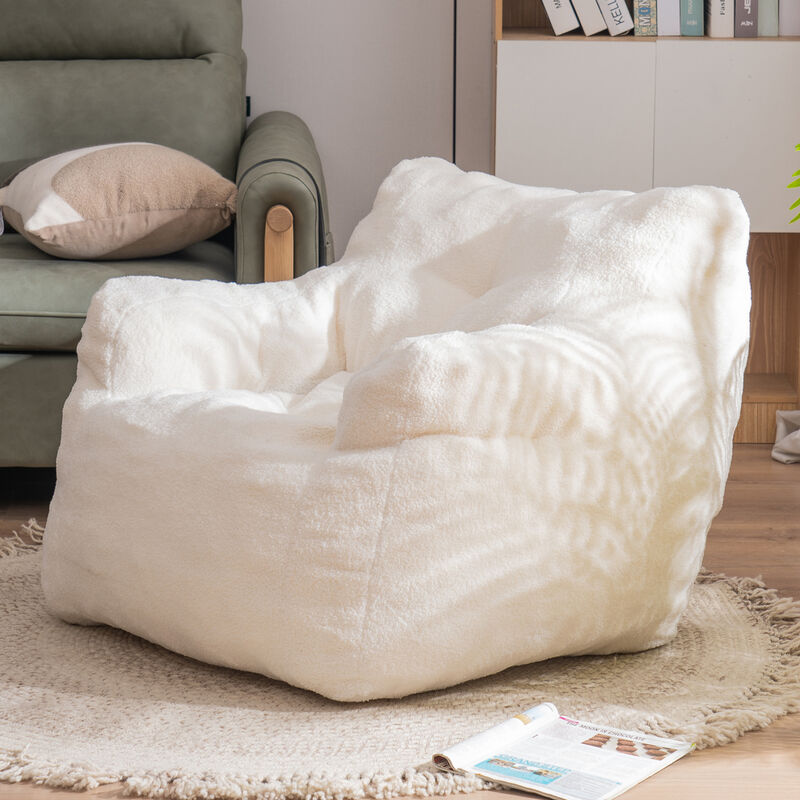 GOODSILO Soft Teddy Fabric Tufted Foam Bean Bag Chair with Ergonomic Backrest Design image number 1