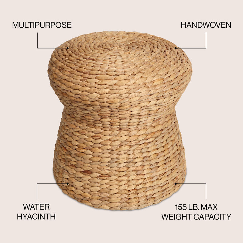 Alberto 18.5" Modern Bohemian Hand-Woven Hyacinth Mushroom Stool