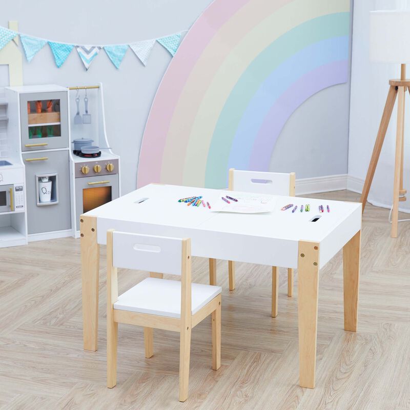 Fantasy Fields -  Play table & Chairs 3 pcs set with storage and 2 way table top - White