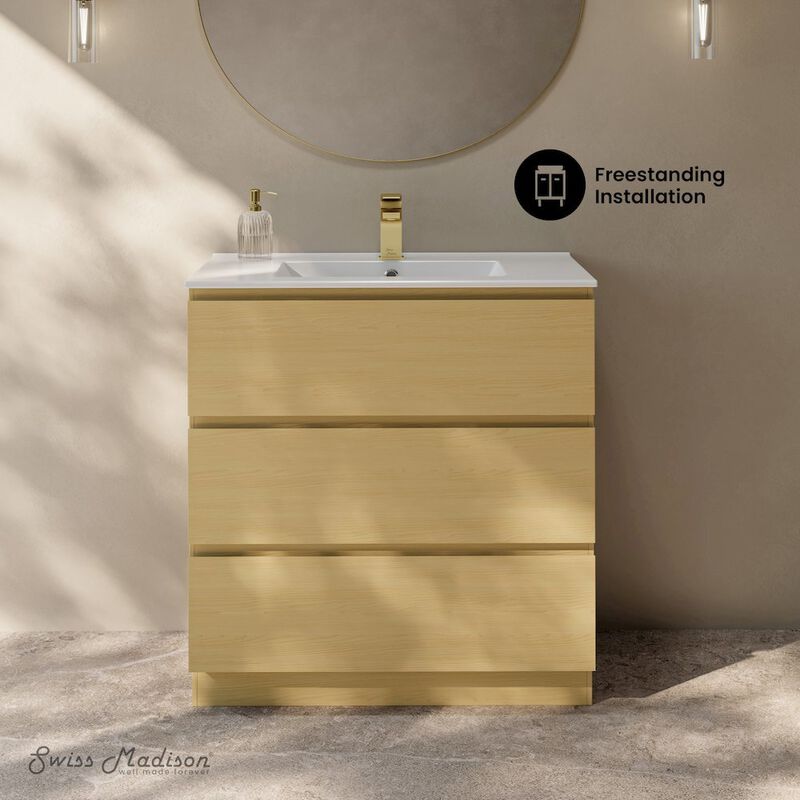 Liberte 30" Freestanding Bathroom Vanity in Natural Oak with Sink Top image number 1