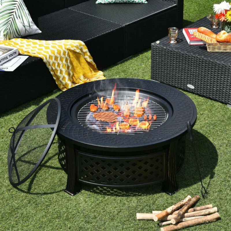 Hivvago Outdoor Fire Pit with BBQ Grill and High-temp Resistance Finish