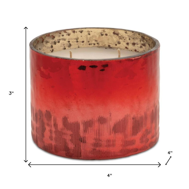 HomeRoots 4" Scented Two Wick Candle In Red Distressed Frosted Glass Holder image number 3