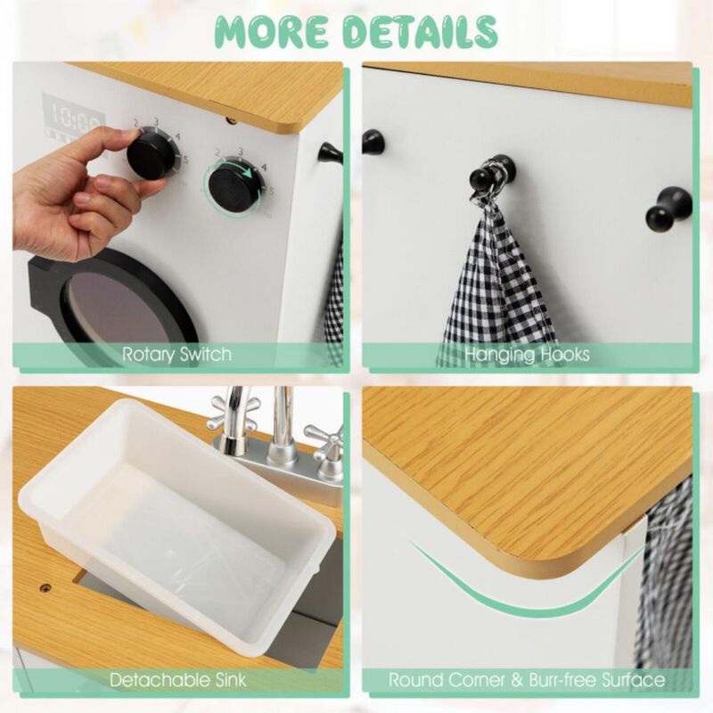 Hivvago 2-Pieces Wooden Kids Kitchen Playset with Light and Sound