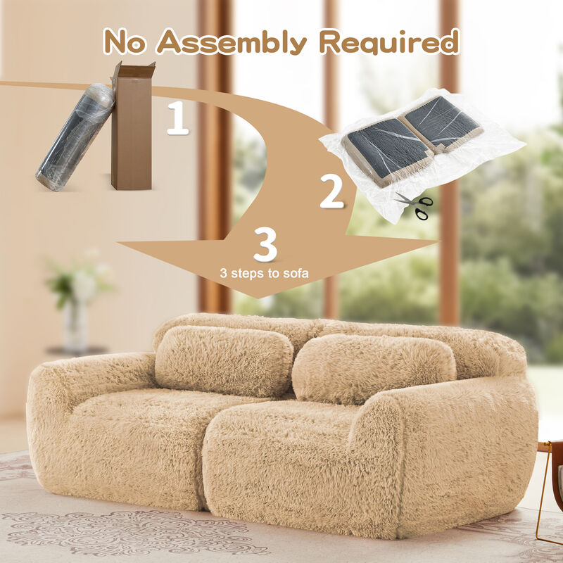 Monimp Soft Fluffy Plush Fabric Loveseats image number 4