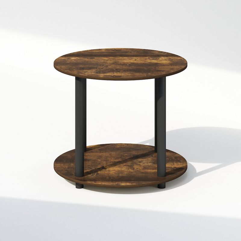 Turn-N-Tube Simple Design 2-Tier Round Wooden Side End Table, Amber Pine