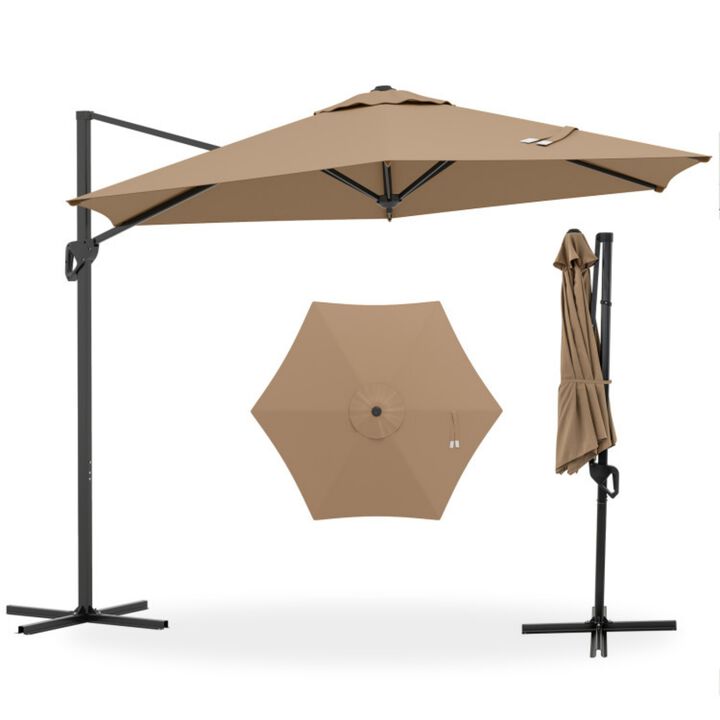 9 FT Cantilever Patio Umbrella with Vented Top and Sun-Protective Canopy-Gray