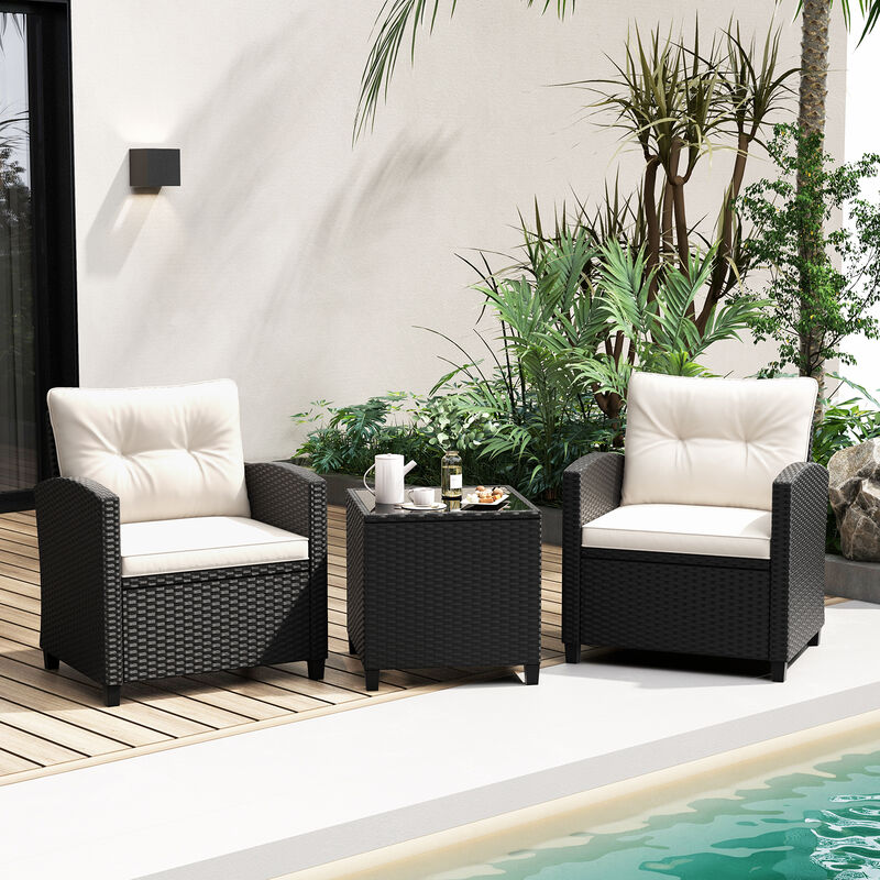 3 Pieces Patio Furniture Set with Tempered Glass Coffee Table image number 2