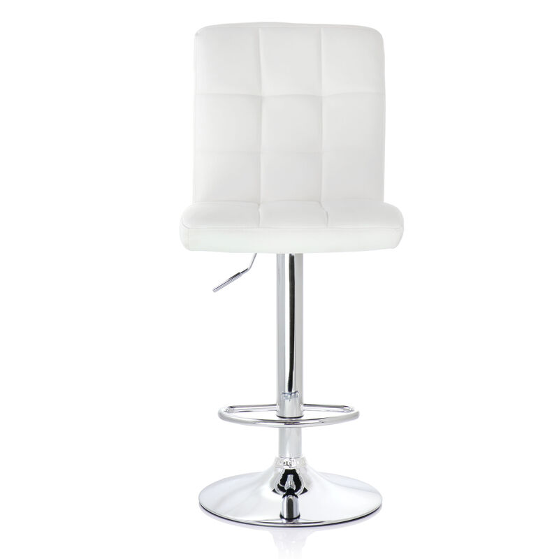 Elama 2 Piece Square Tufted Faux Leather Adjustable Bar Stool in White with Chrome Base image number 3