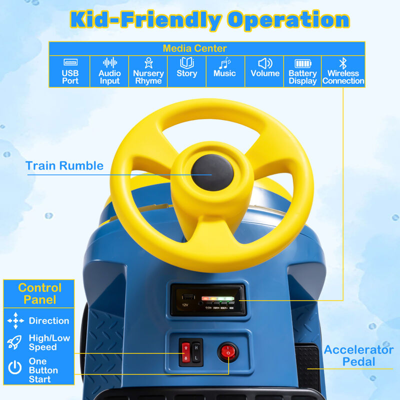 12V Kids Ride On Train with 2 Seats Height Adjustable Seat and Music for Backyard image number 5