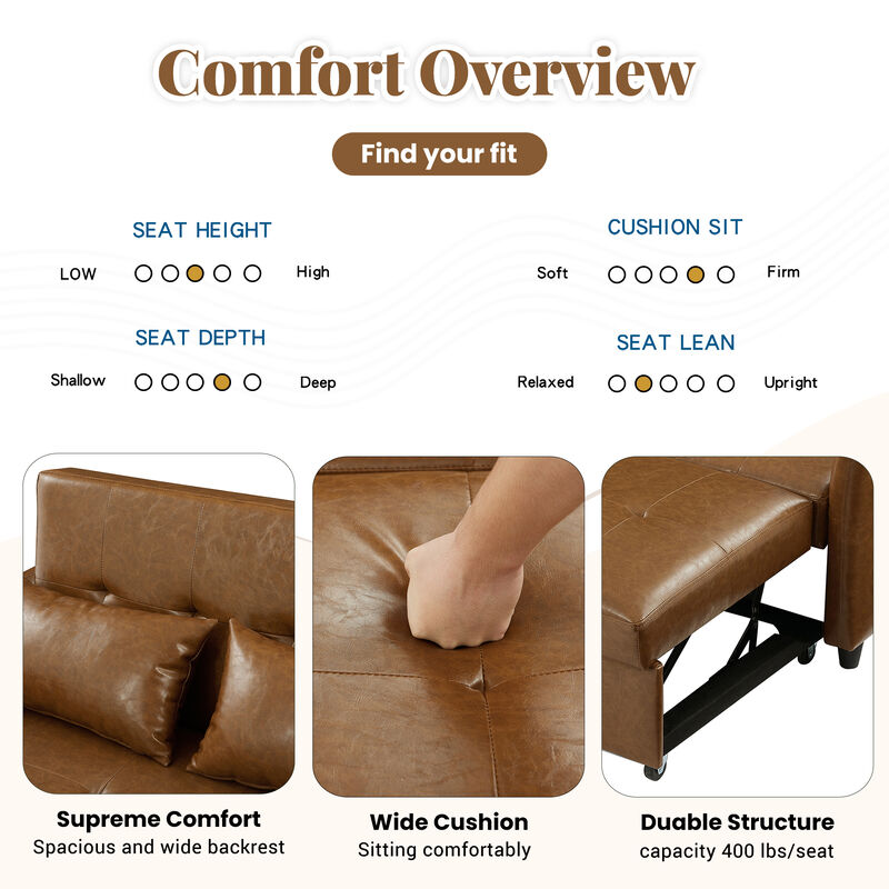 Merax Convertible PU Loveseat Sleeper Sofa Bed