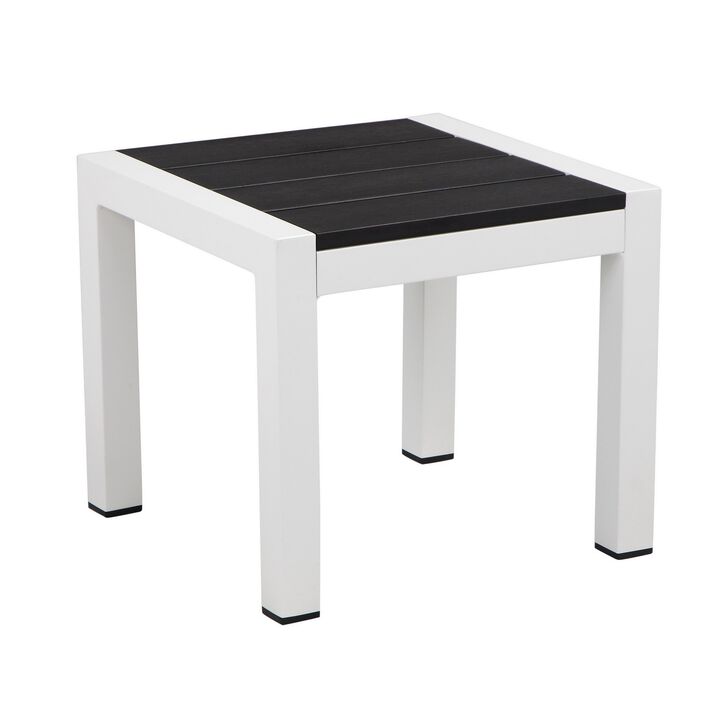 Josh 18 Inch Side End Table, Jet Black Polyresin Planks, Aluminum Frame-Benzara