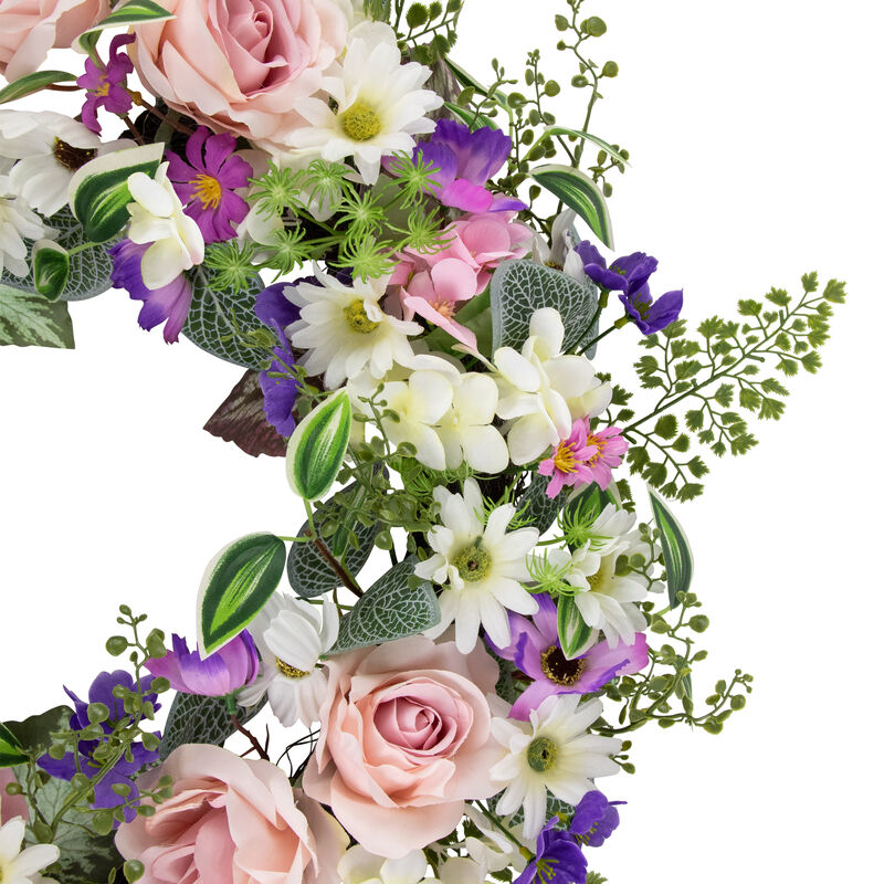 Mixed Floral and Fern Artificial Spring Wreath  24-Inch image number 3