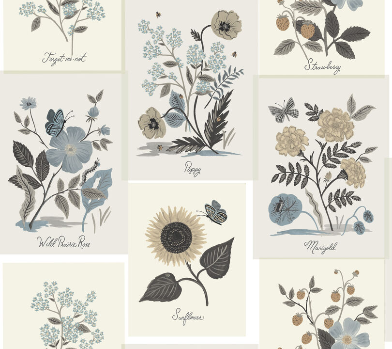 Botanical Prints Beige & Black Wallpaper