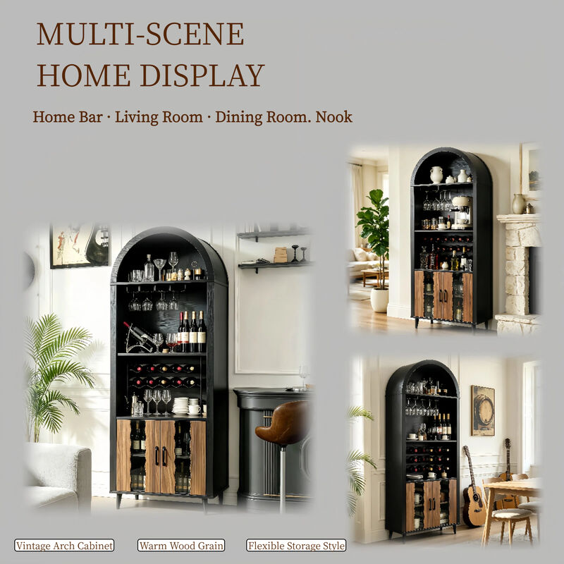 Farmhouse 71" Arched Wine Bar Display Cabinet image number 3