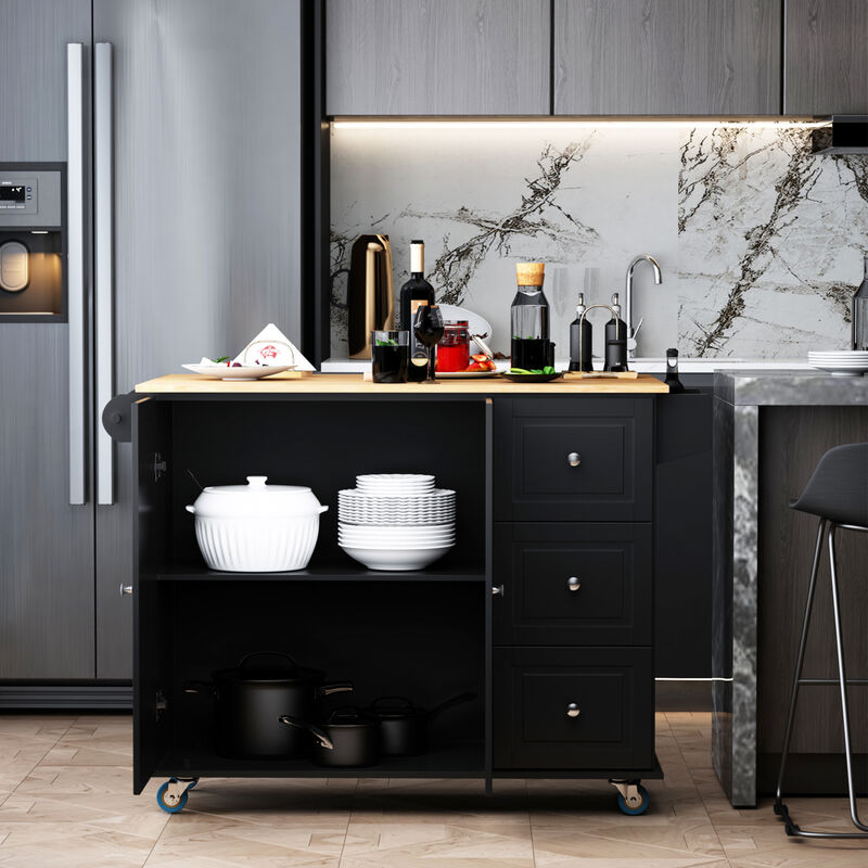 Hivvago Kitchen Cart with Drop Leaf, Drawers, and 2-Door Storage image number 3