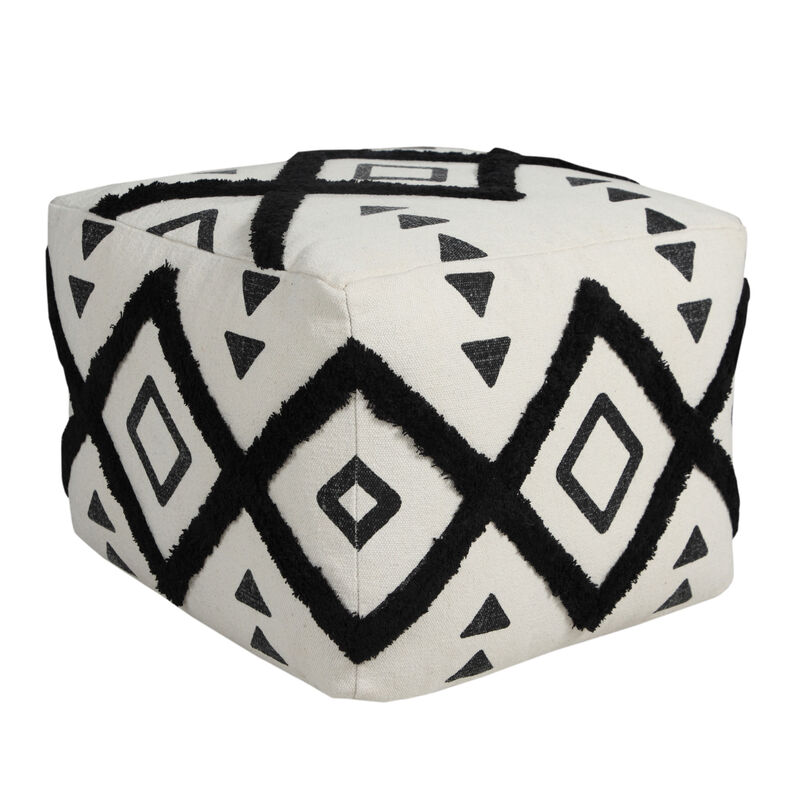 Handcrafted Cotton Geometric Pouf – Ottoman Accent Seat for Home Décor
