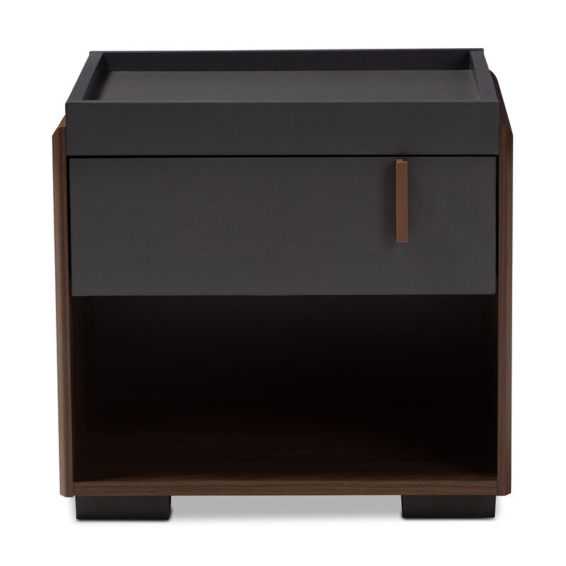 Baxton Studio Rikke Modern Two Tone Gray And Walnut Finished Wood 1 Drawer Nightstand