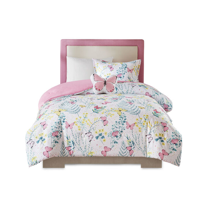 Gracie Mills Ysolde Butterfly Dreams 4-Piece Comforter Set for Kids