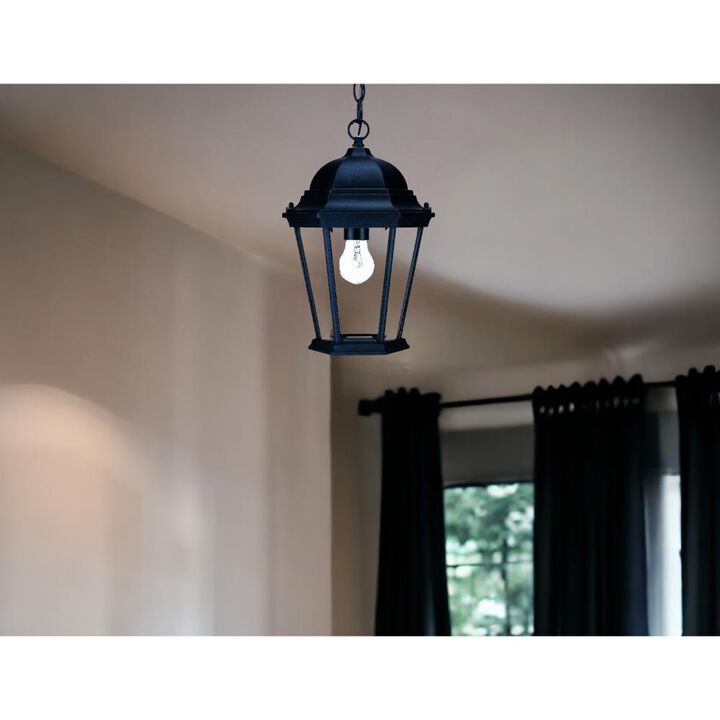 Hivvago Black Lantern Beveled Metal Dimmable Chandelier With Clear Shades
