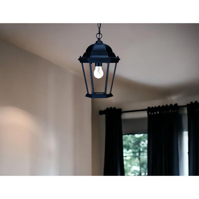 Hivvago Black Lantern Beveled Metal Dimmable Chandelier With Clear Shades