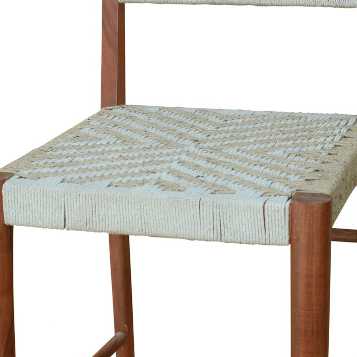 Cero 29 Inch Barstool Chair Set of 2, Wood, Cotton Woven, Brown, Gray - Benzara