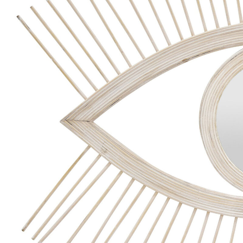 Ruhy Decorative Wall-Mounted Mirror with Eye-Shape Design, White Wood image number 4