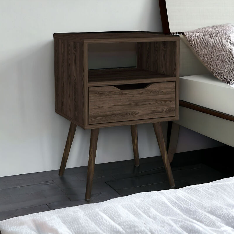 HomeRoots 25" Brown Wood One Drawer Nightstand image number 1