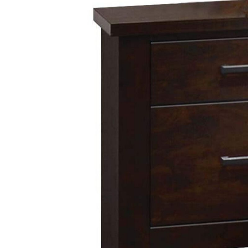 Wooden Nightstand with Two Drawers, Mahogany Brown-Benzara image number 3