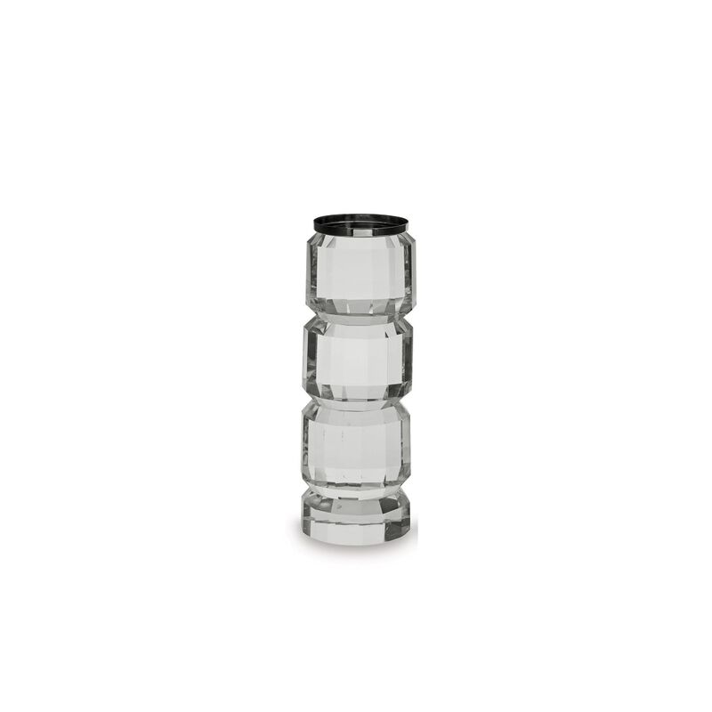 Meru Candle Holder Set of 2, Crystal and Silver Glass Stacked Pillar image number 3